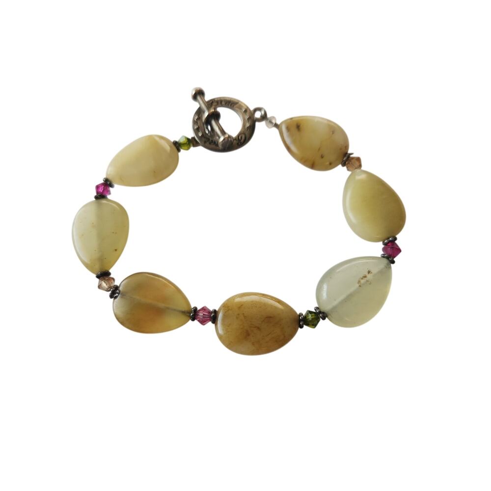 Bead Retreat Signed Stone Bead Bracelet Artisan Earth Tone Toggle Jewelry